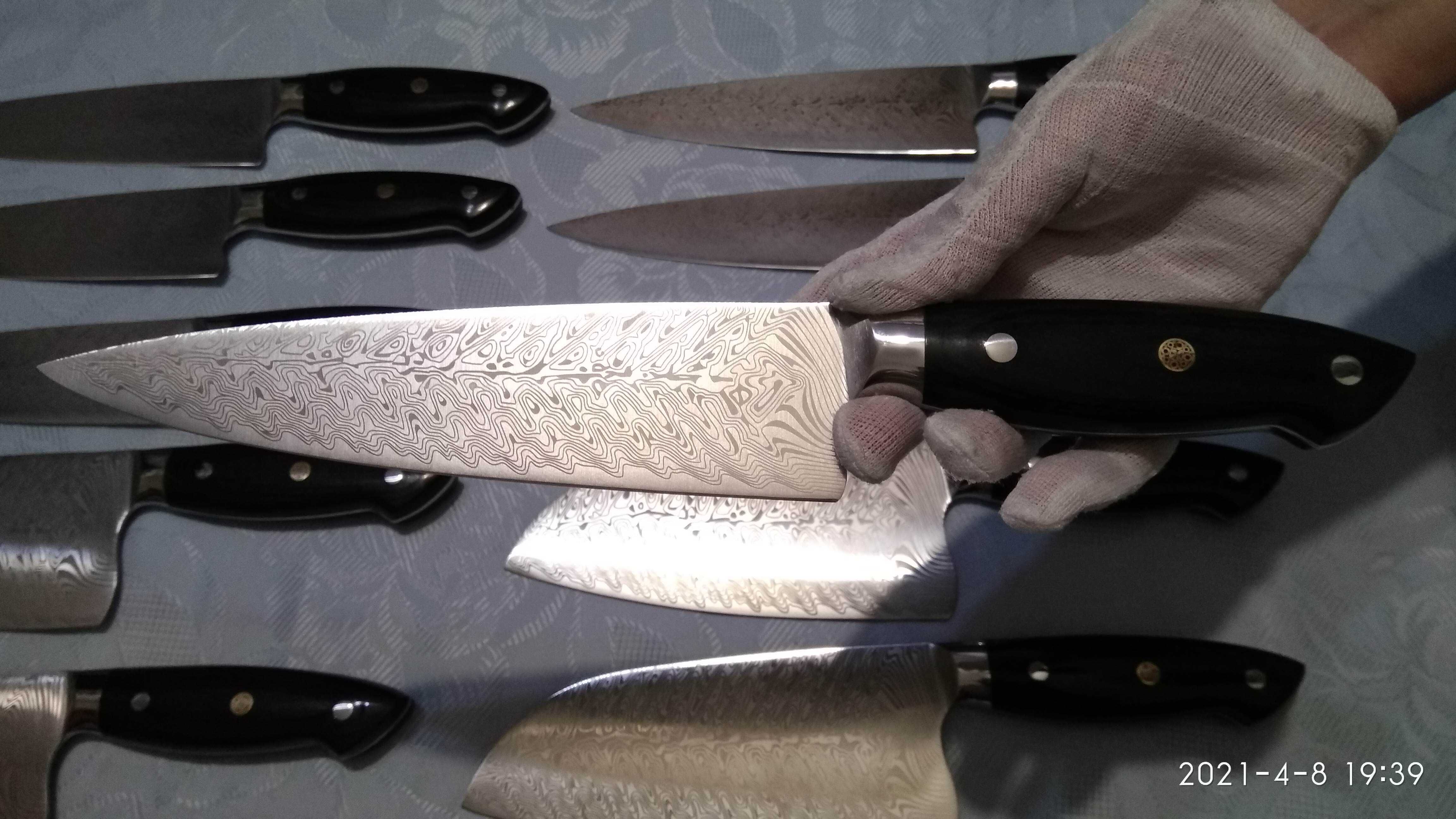 Кухонний ніж шеф із Дамаським текстуванням (сталь 440с, 58-60 hrc