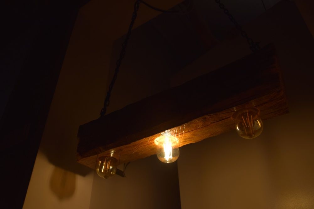 Lampa loft retro vintage drewno lite żyrandol hand made