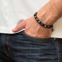 Черный браслет Шамбала Мужские браслеты камни плетение Подарок мужчине