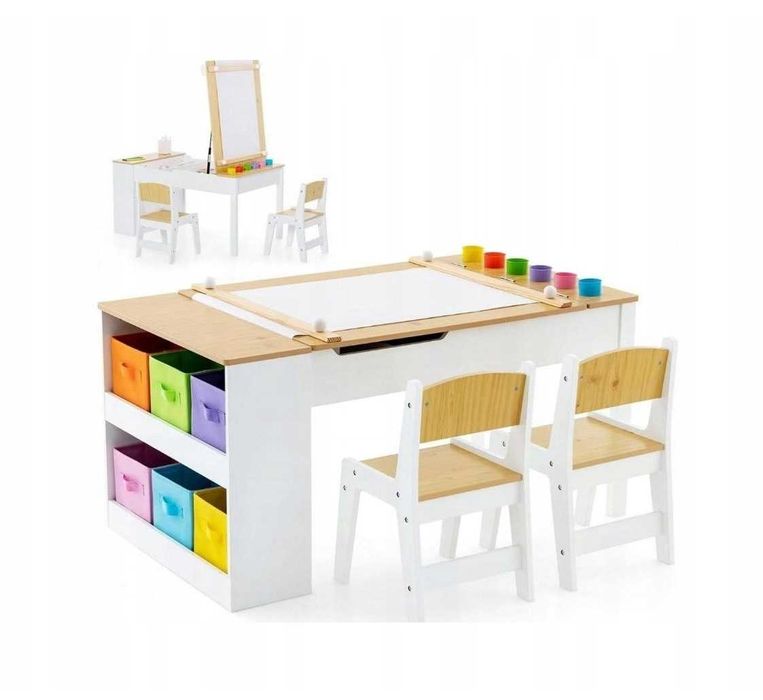 Zestaw Mebli Dziecięcych 3w1 Biurko Sztaluga Szafka Centrum Zabawy