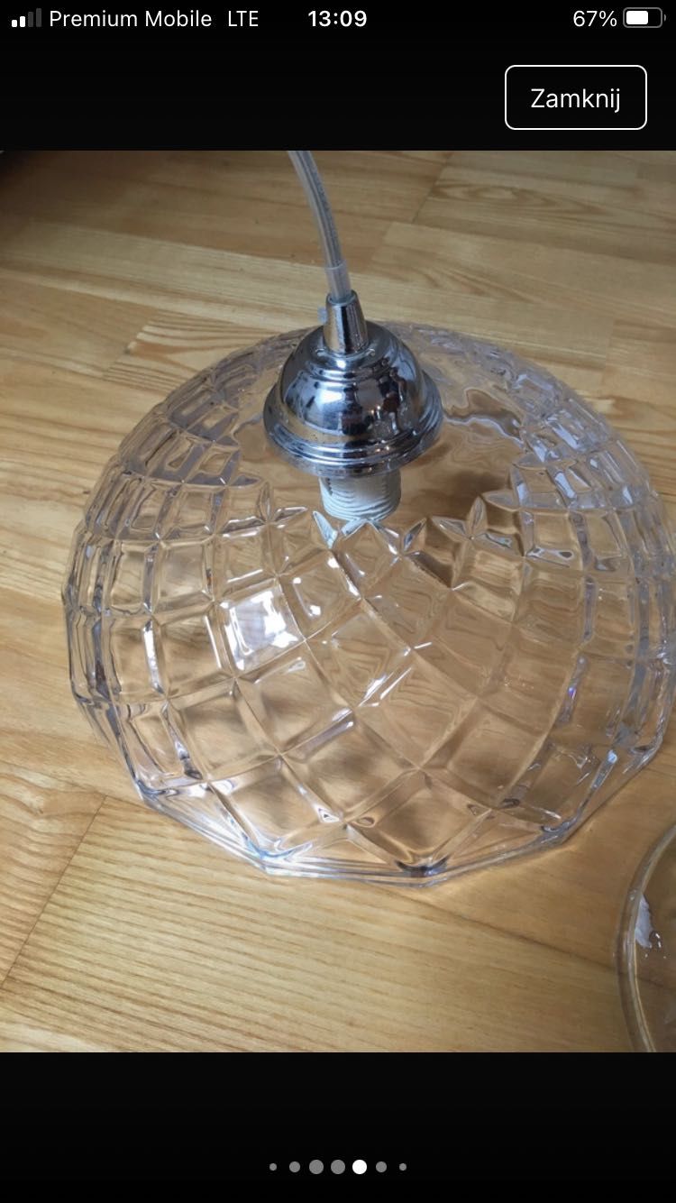 lampa wiszącazyrandol 3 szklane klosze i dodatkowo 3 klosze do lampy