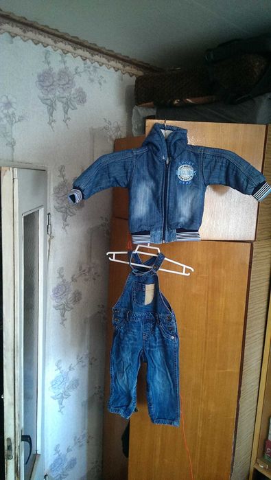 Детский Джинсовый комбинезон + Джинсовая куртка тёпленькая F&F 86см.
