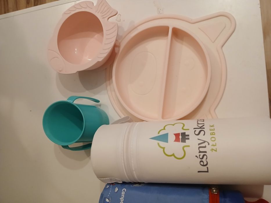 Zestaw kubeczek doidy, sylikonowe talerz, miseczki, termos