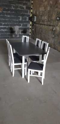 Nowe: Stół 80x140/180+ 6 krzeseł ,biały/blat grafit + grafit, trans PL