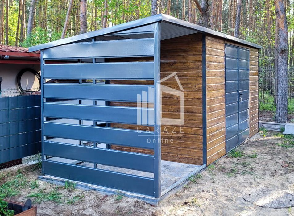 Schowek - Domek Ogrodowy + Wiata - Drzwi - Drewnopodobny Id554