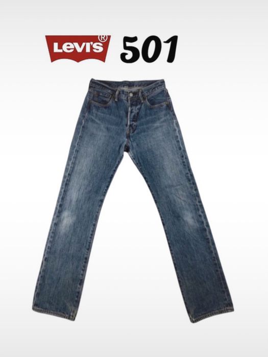 Niebieskie spodnie jeansowe dżinsy Levis 501 straight meskie na zimę