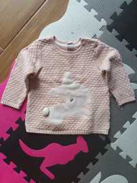 Sweterek 74 80 hm dziewczecy różowy kroliczek