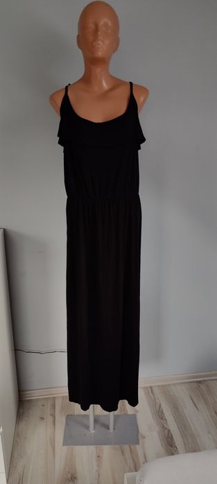 6XL 52 5XL 50 George czarna długa maxi sukienka ramiączka hiszpanka