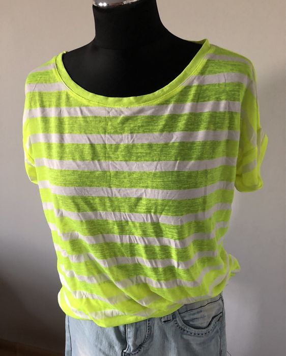 Fluorescencyjna bluzka bialo- limonkowa w paski