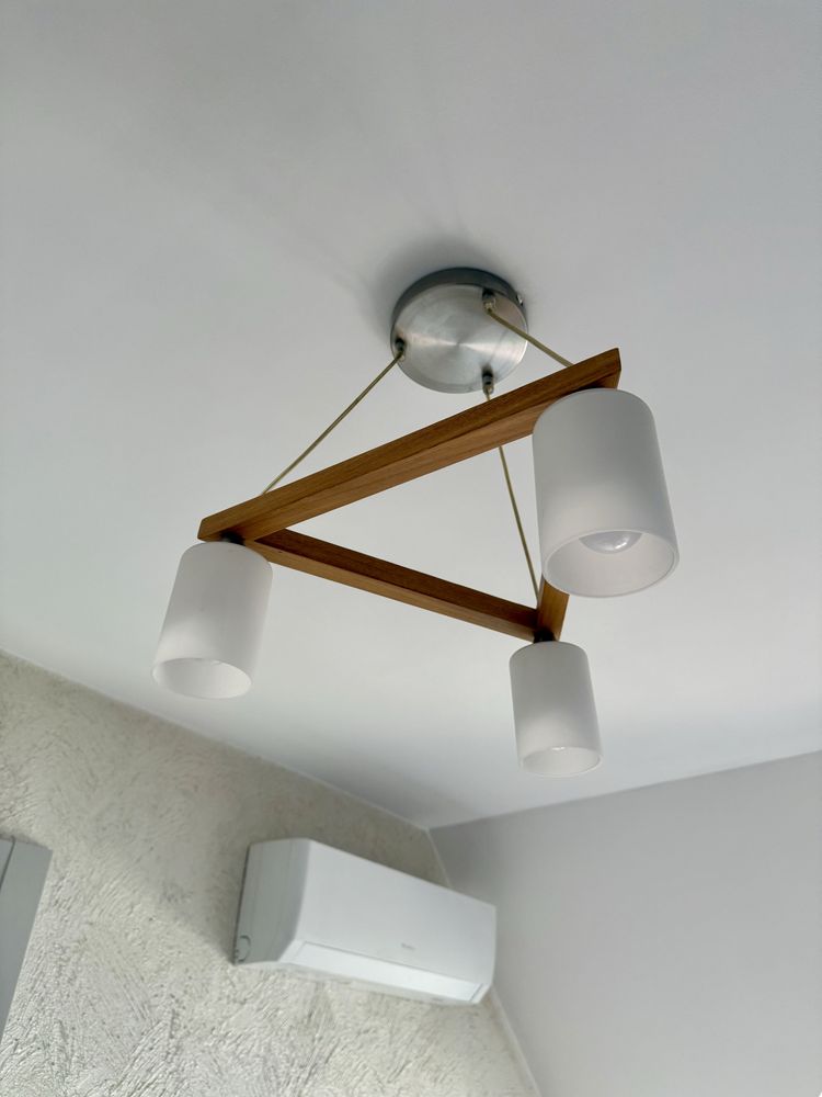 Lampa wisząca żyrandol 3xE14 nowoczesny loft drewniany biały srebrny