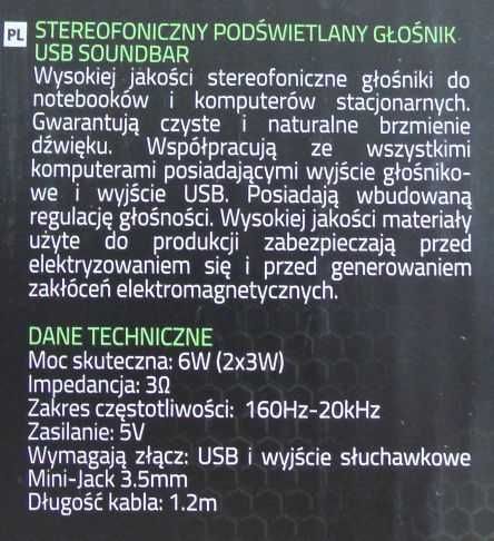 Głośniki Komputerowe USB Podświetlane BAILA