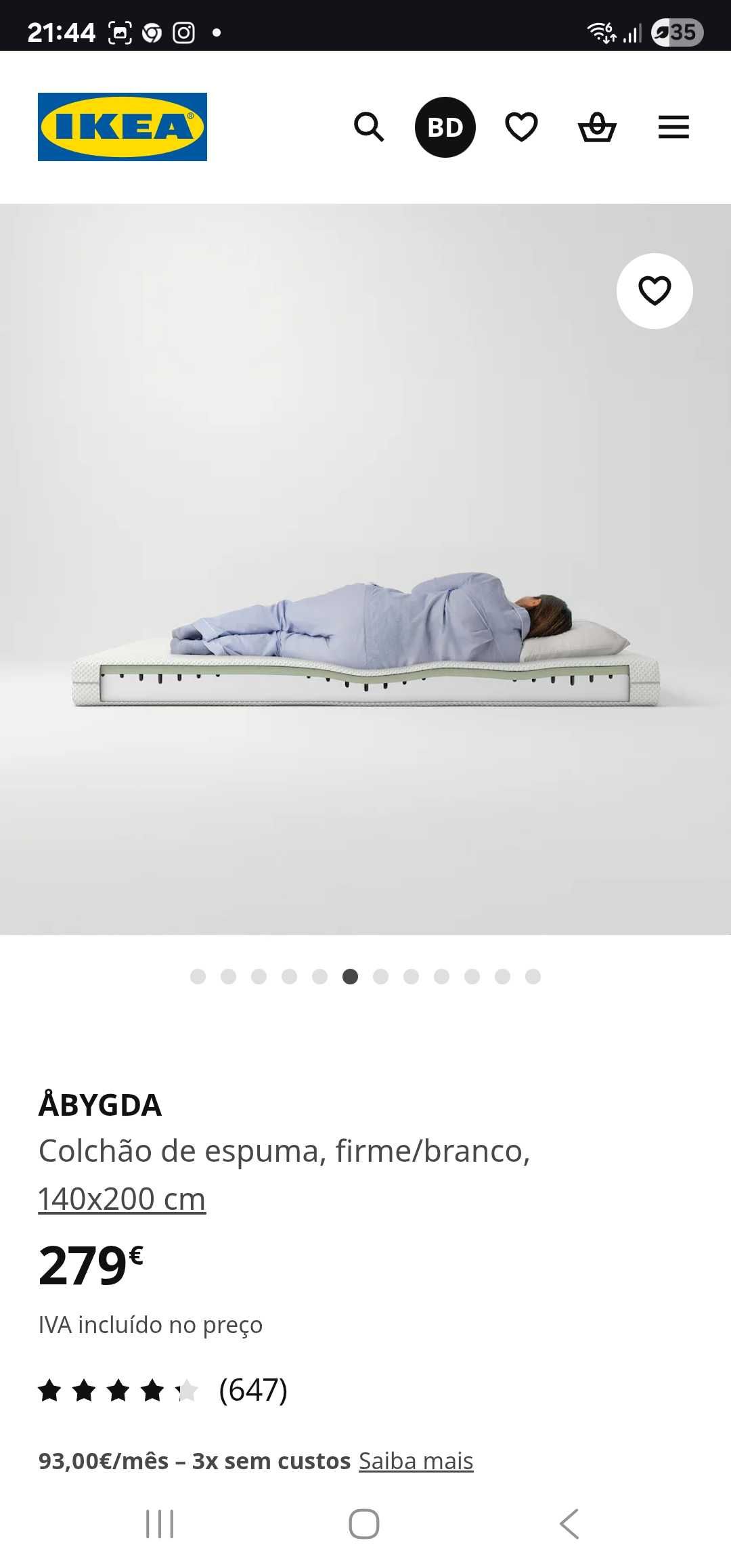 Colchão memory foam ikea Abygda