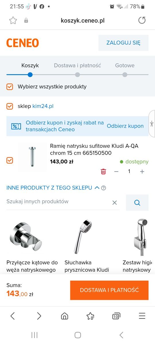 Ramię Natrysku Kludi Sufitowe nowe