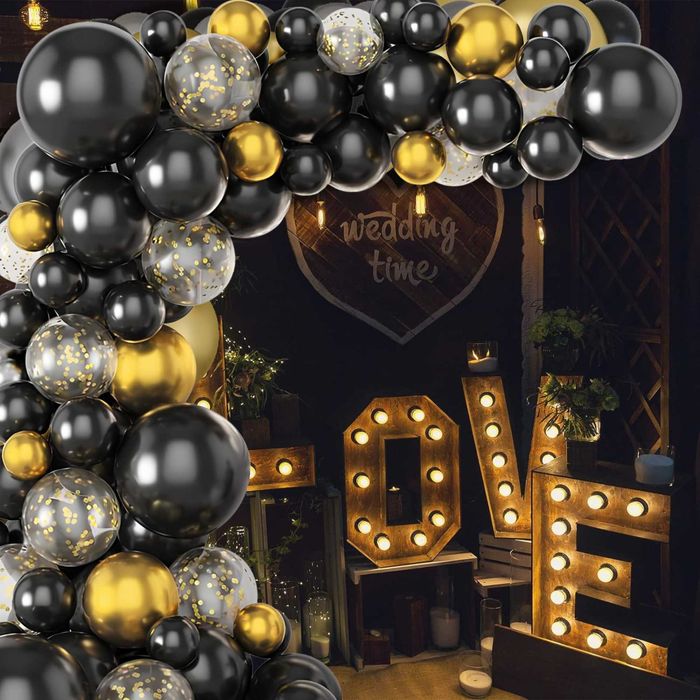 BALONY DEKORACJA 18 40 URODZINY Girlanda Balonów Ścianka Czarno Złota