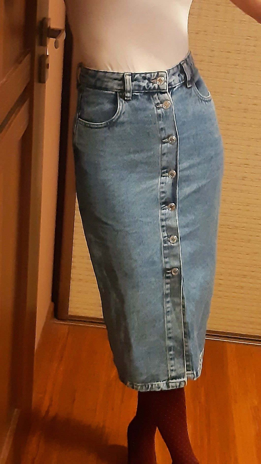 Spódnica Reserved 34-36, jeansowa z wysokim stanem