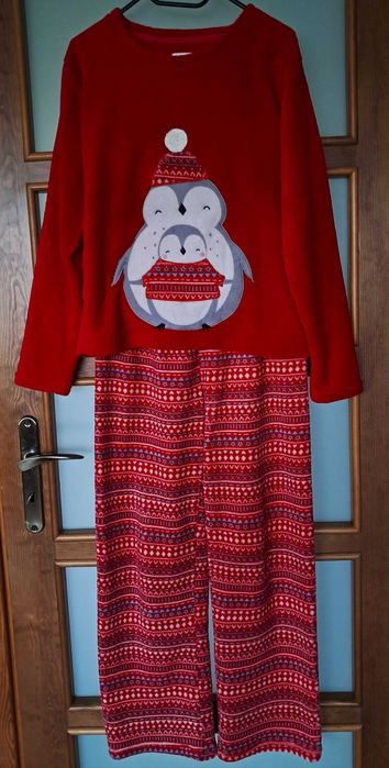 Czerwona zimowa  "pluszowa" piżama damska  S