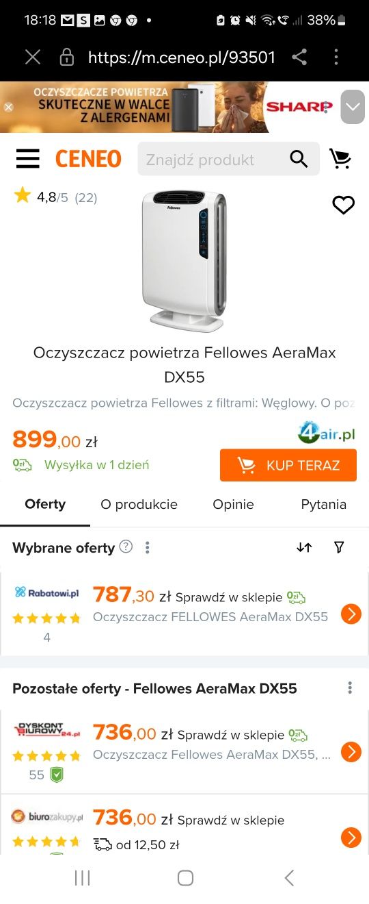 Oczyszczacz powietrza Fellowers AreaMax DX55