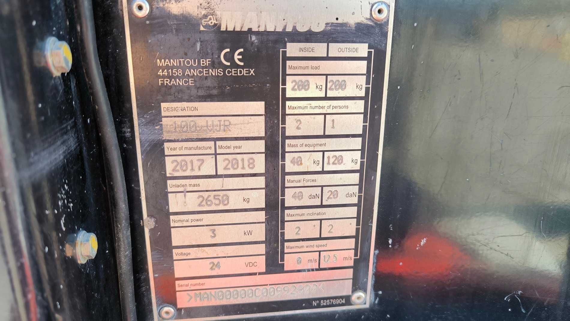 Elektryczny podnośnik masztowy MANITOU 100 VJR rok 2017 model 2018