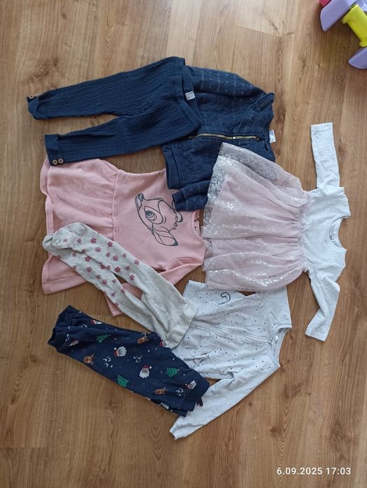 Paczka ubrań dla dziewczynki, sukienki bluzy kotek, legginsy, rajstopy
