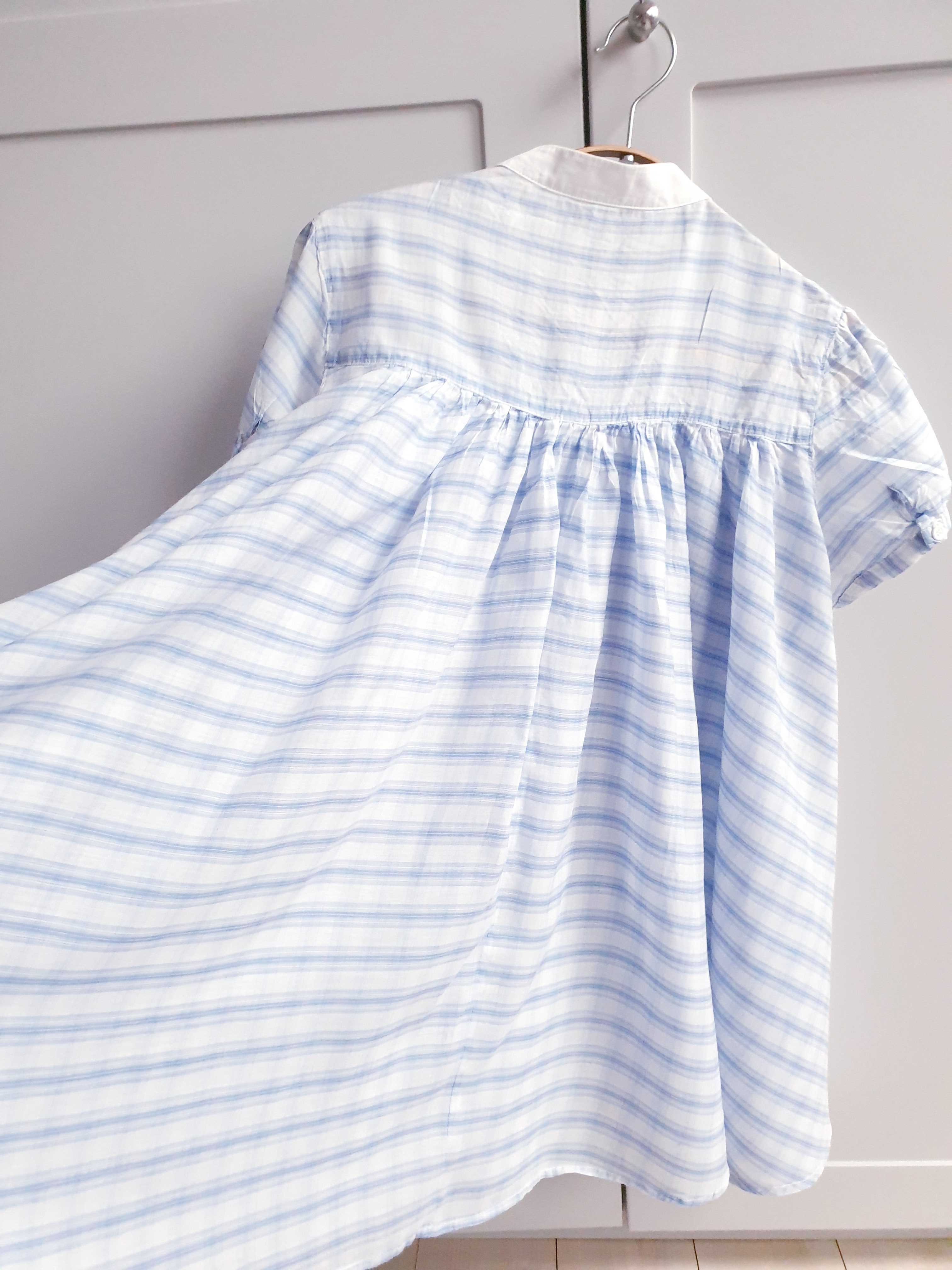 Biała niebieska bluzka koszula jedwabna oversize Custommade 36 38