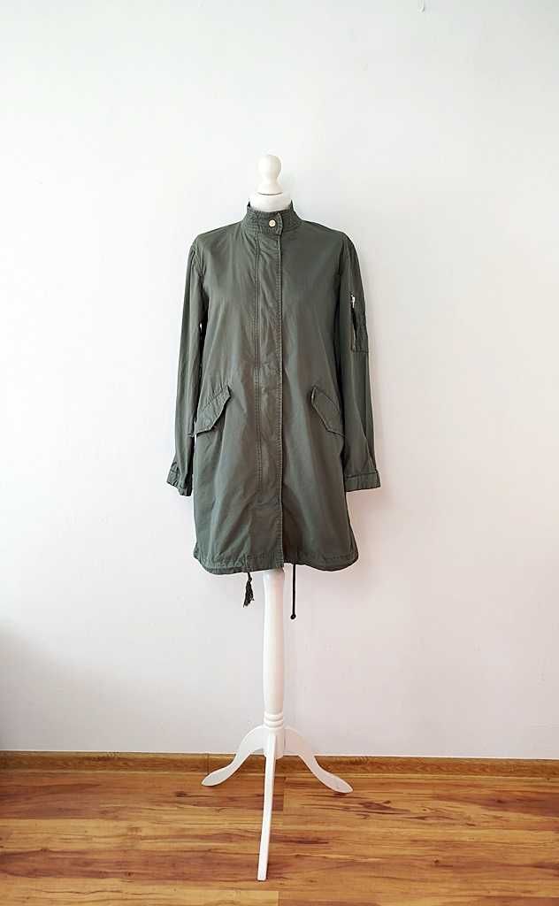 H&M cienka długa kurtka parka khaki