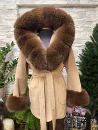 Новое  пальто пончо с мехом, пальто з хутром, короткое пальто с мехом