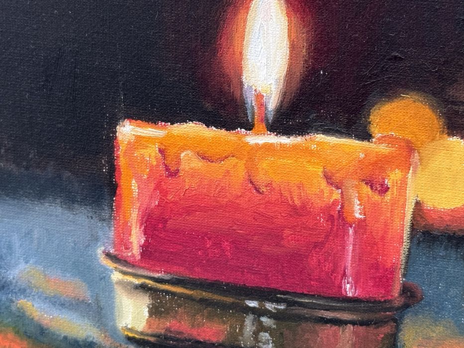 Obraz olejny 15 x 15 cm Świeca
