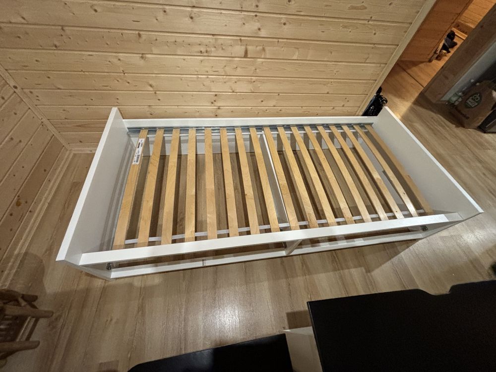 Ikea brimnes lozko pojedyncze z materacem szuflady czarne 90 200