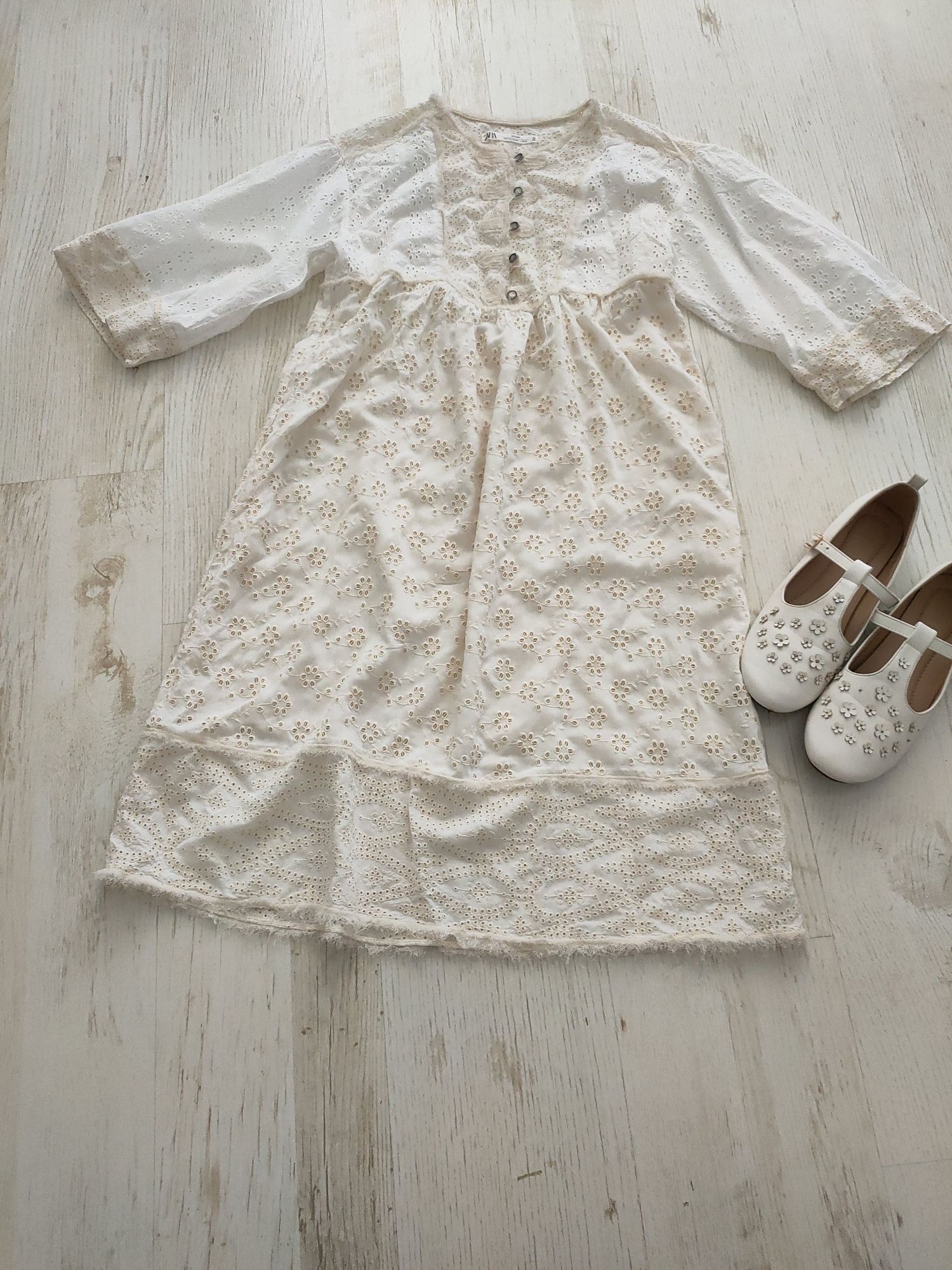 Sukienka Boho, koronkowa, rustykalna, vintage r.152-158, Zara