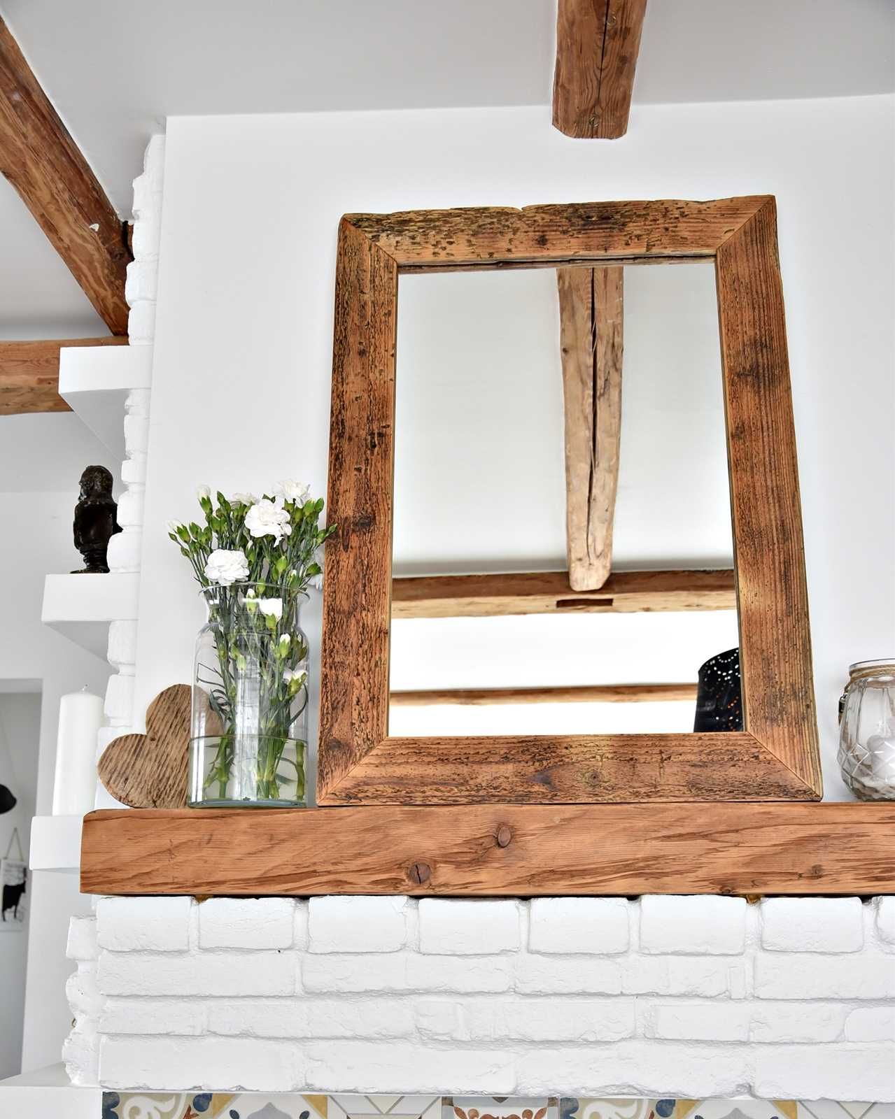 Lustro w ramie ze starego drewna rustykalne loft boho do łazienki