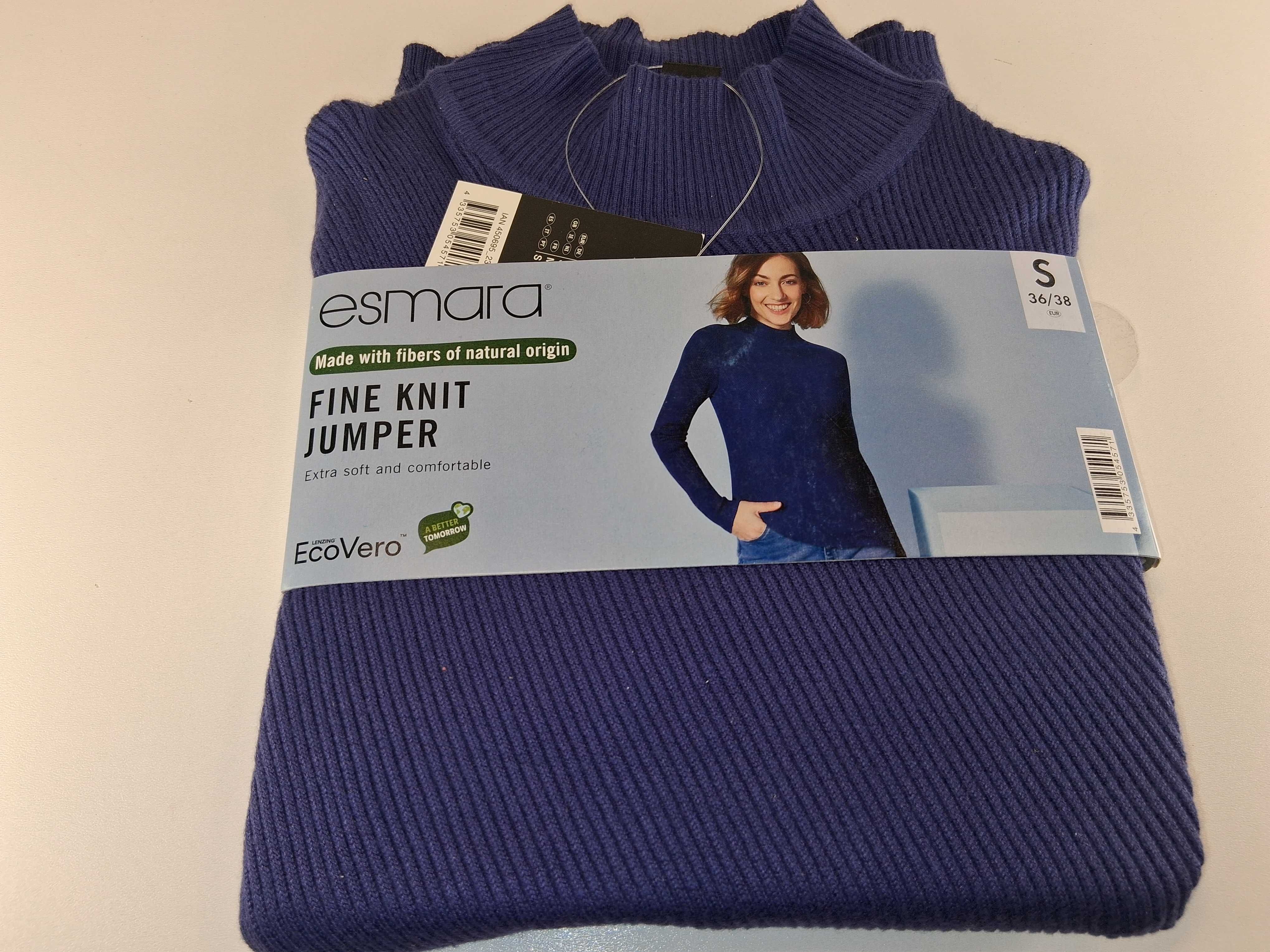 A075 Sweter Damski Esmara Fine Knit Jumper Prążkowany Rozmiar S 36/38