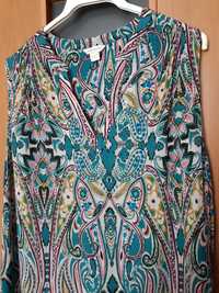 Bluzka turkusowa kolorowa wzory bez rękawów jak nowa rozmiar 46