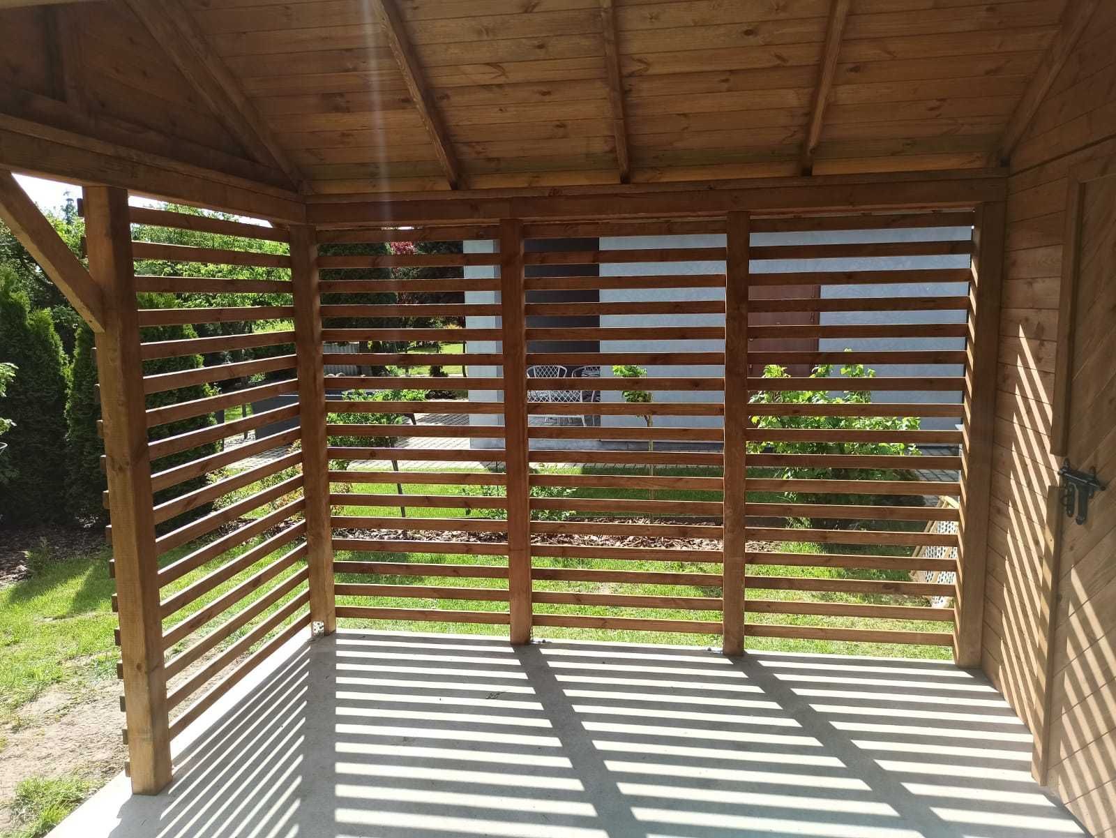 Domek drewniany ogrodowy letniskowy narzędziowy z altaną "Rzym" 6x3
