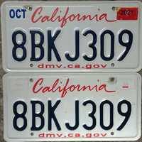 KOMPLET PARA Tablic rejestracyjnych CALIFORNIA Kalifornia USA oryg !!