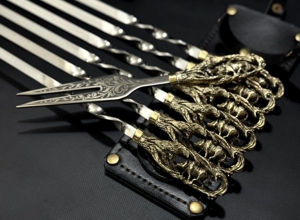 Премиум подарок мужчине! Шампуры Кабан. Литые ручки из бронзы. Шампура