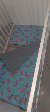 Pościel dziecięca kołdra poduszka do łóżeczka 120 turkus szara flaming