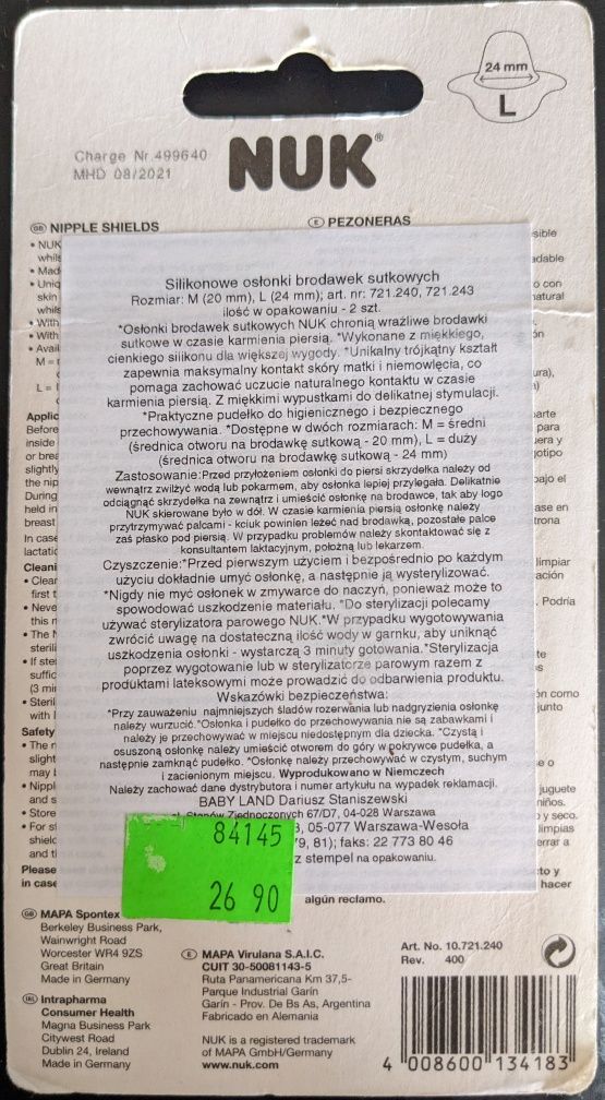 NUK Osłonka sutka brodawki sutkowej, 2 sztuki, rozmiar L, nowe