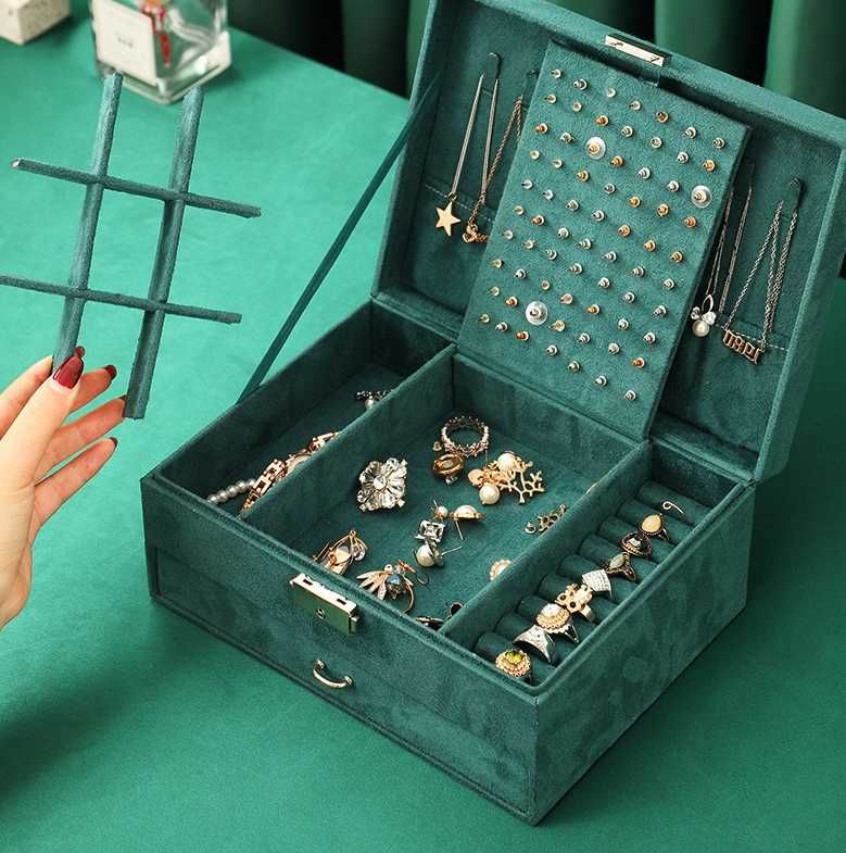 Kuferek na biżuterię duża szkatułka do przechowywania PB01 zielona