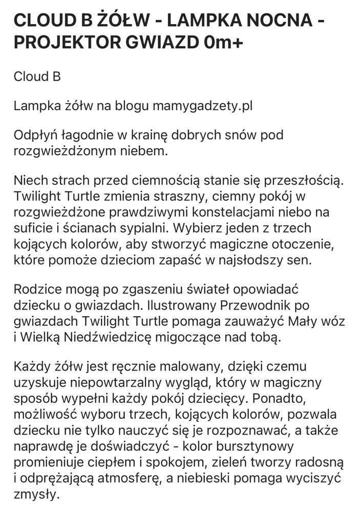 Lampka nocna projektor gwiazd firmy Cloud-B