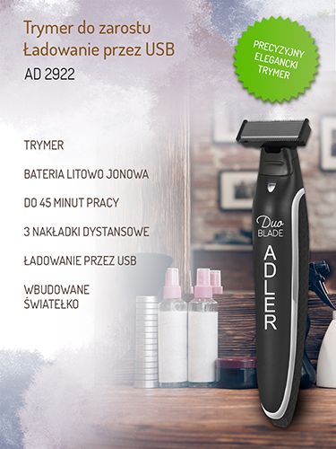 Trymer Adler AD2922 z USB i 3 nakładkami