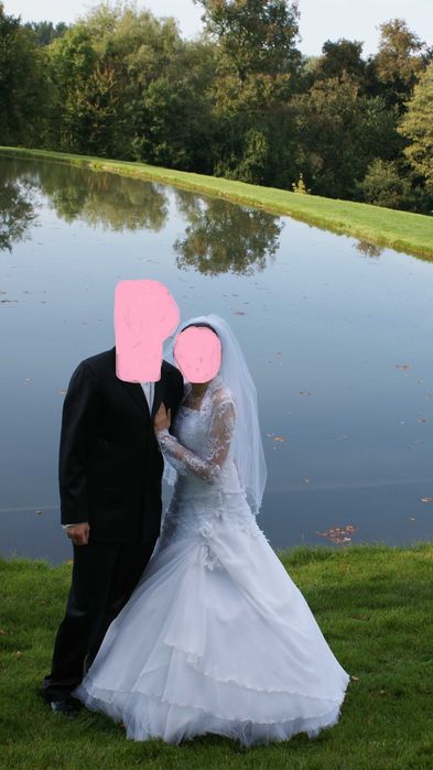 Suknia ślubna biała, bolerko, welon r.36