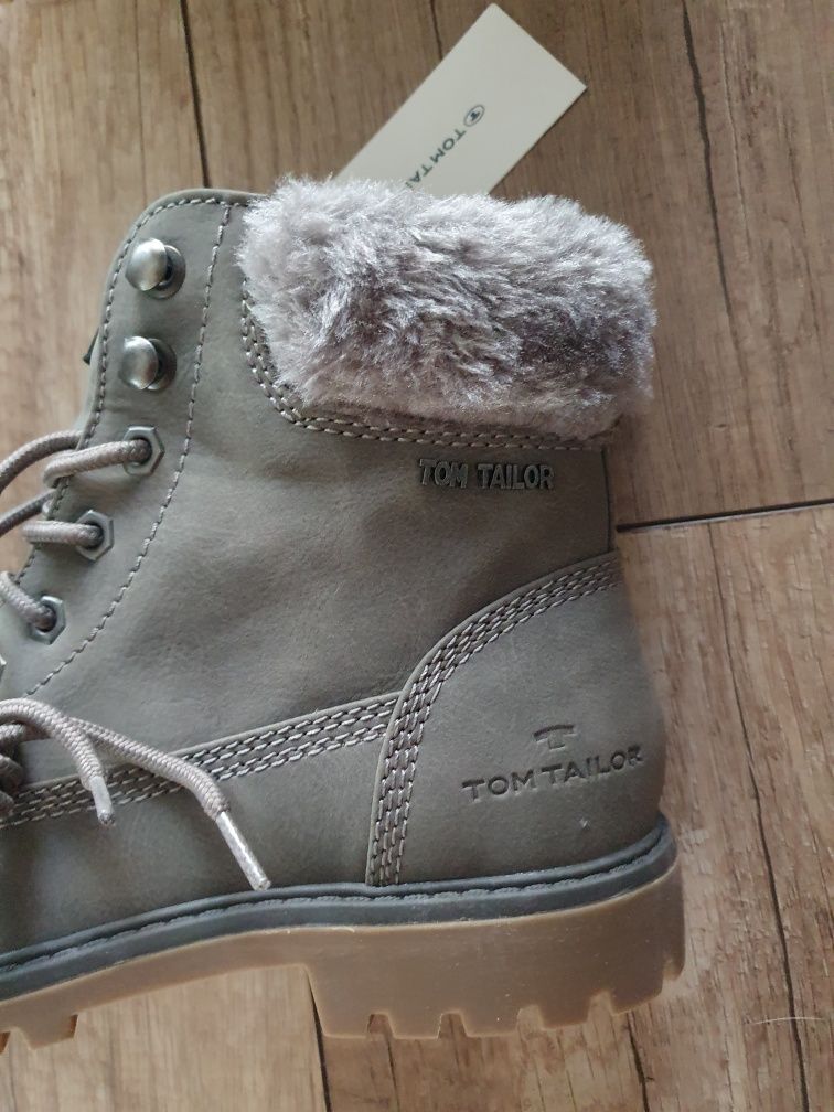 TOM TAILOR SZARE Buty BOTKI Damskie Ocieplane roz 37