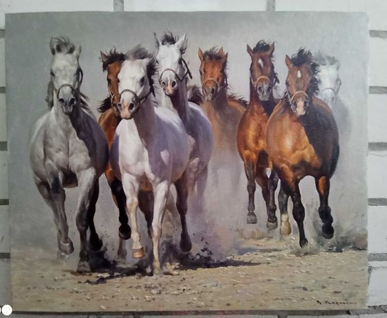 Картина Табун.Картина Лошади.Купить картину с лошадьми.Картина маслом