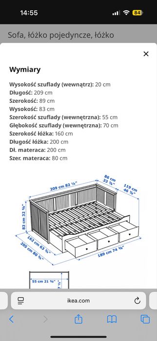 Łóżko leżanka z 3 szufladami, biała, Ikea HEMNES