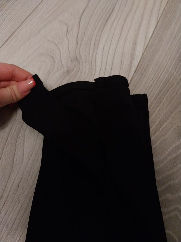 Damskie spodnie czarne legginsy z rozszerzoną nogawką