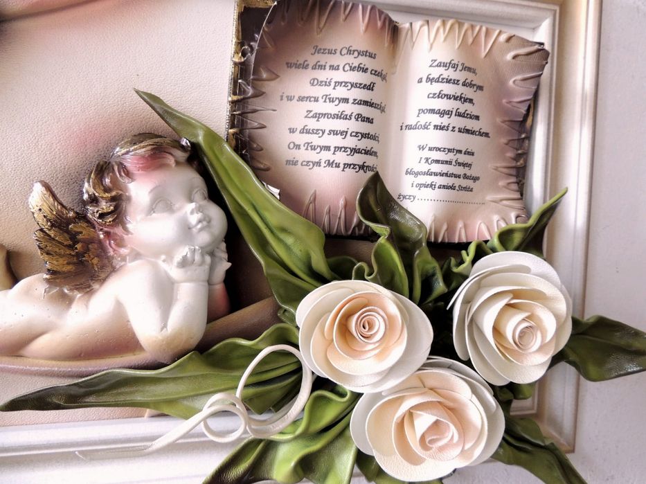 Obraz Anioł Stróż - rękodzieło, indywidualna dedykacja na chrzest