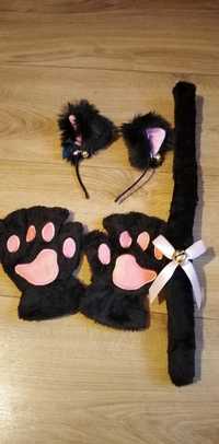 Opaska, rękawiczki bez palców łapa kota i ogon futrzany 50cm