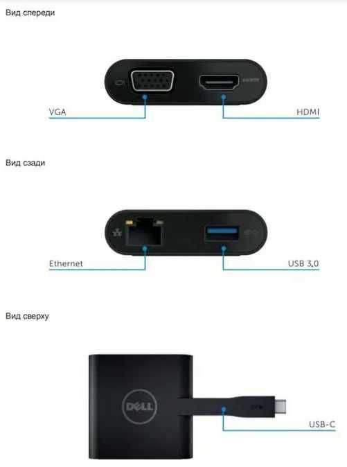 Адаптер Переходник Dell DA200 USB-C Adapter HDMI/VGA/Ethernet/USB 3.0