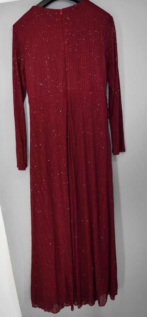 Elegancka sukienka bordowa 40/42 bordo delikatny połysk maxi