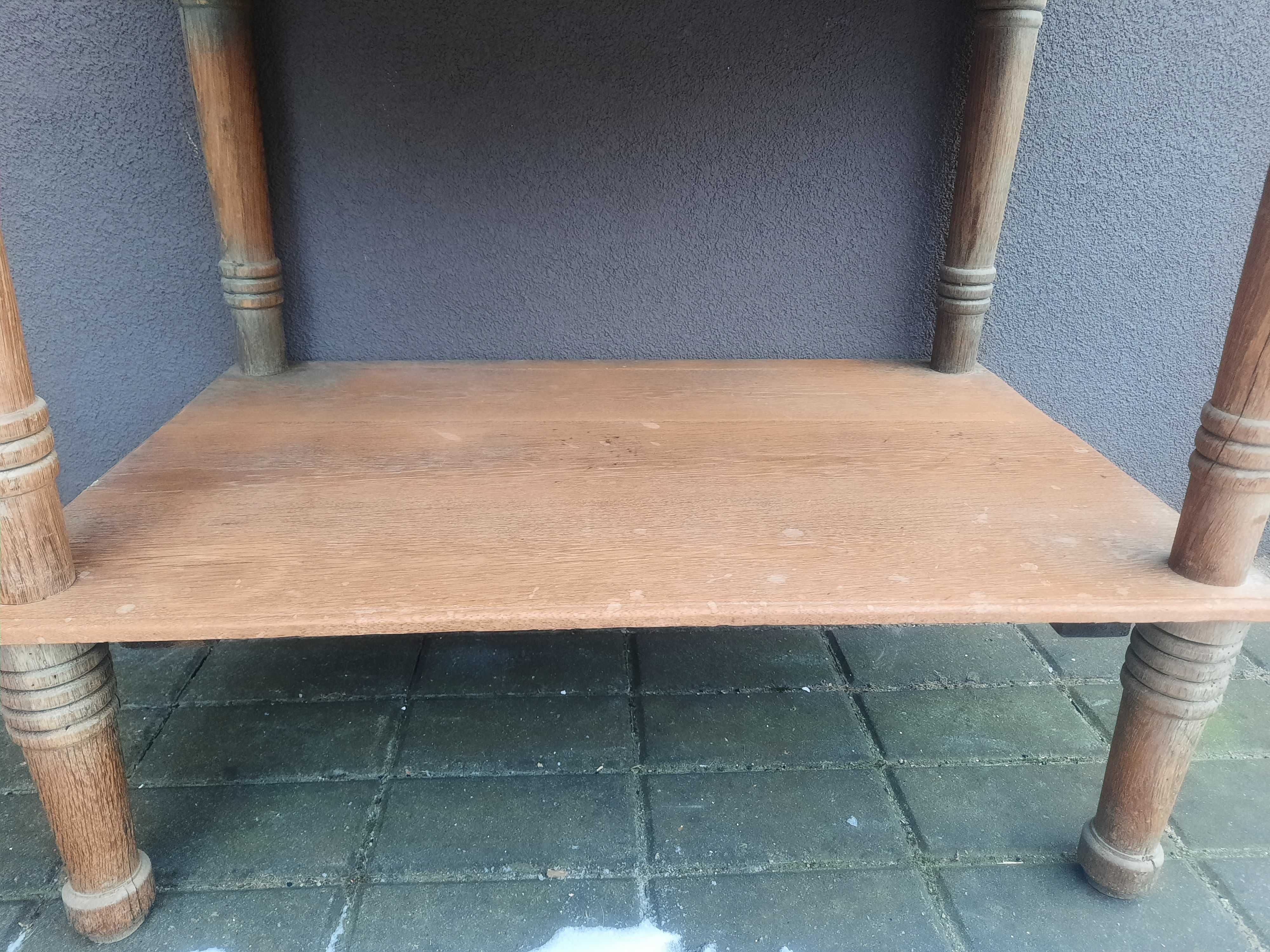 Stary stół stolik dębowy szuflada półka surowy C098